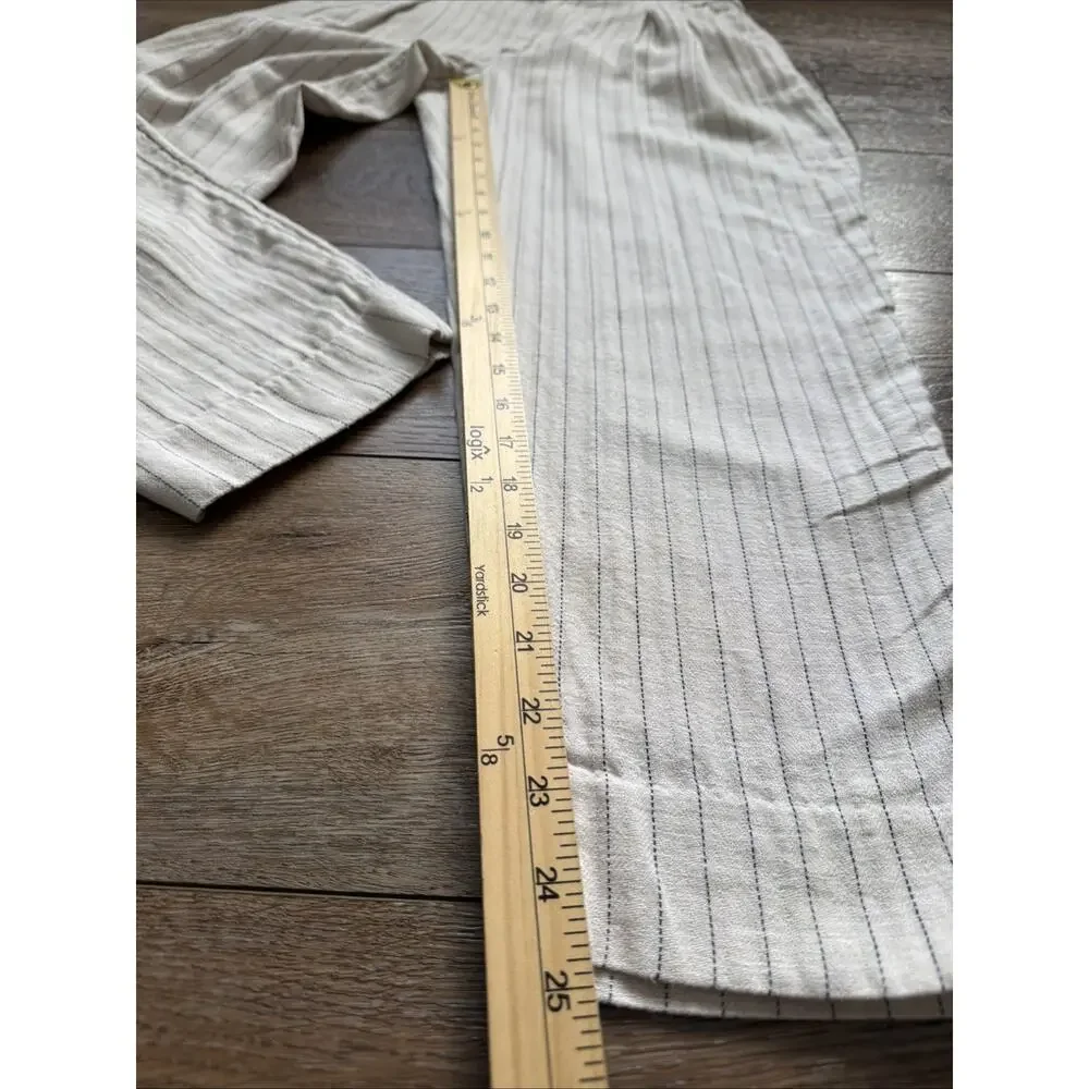 Banana Republic Factory Linen-Blend Pants Women 6 Beige Striped Pleated Academia